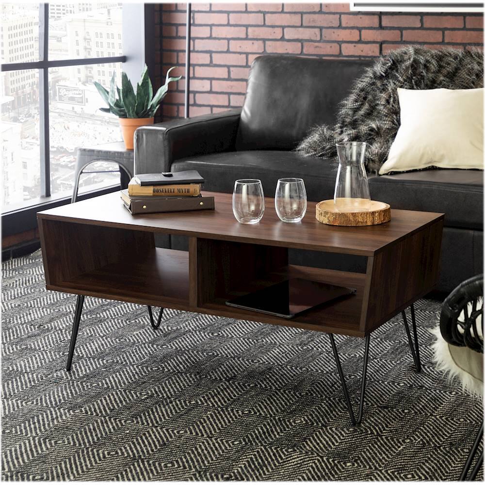 Best Buy: Walker Edison Mid Century Modern Wood Coffee Table Dark ...