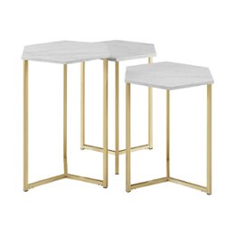Walker Edison - Modern Nesting 3 Piece End/Side Table - Faux White Marble/Gold - Front_Zoom