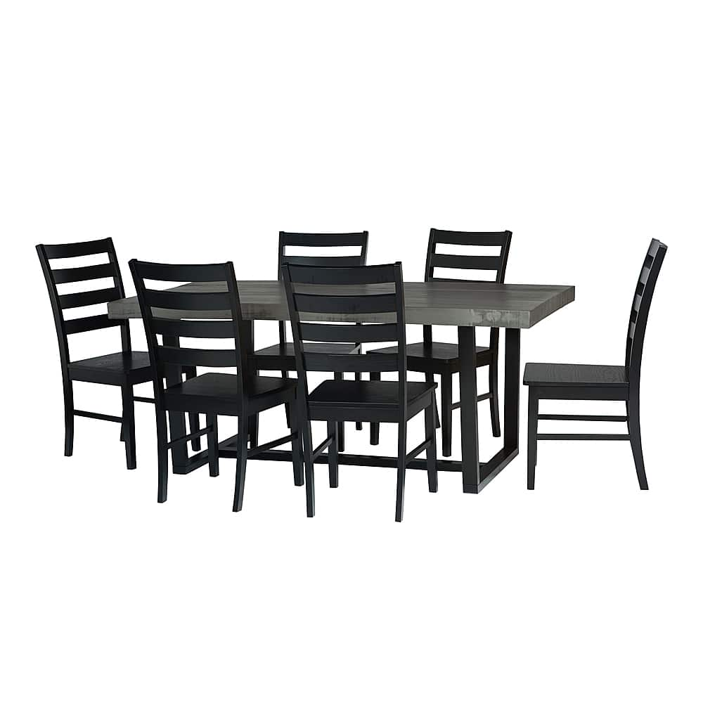 Left View: Walker Edison - Rectangular Farmhouse Dining Table (Set of 7) - Gray/Black