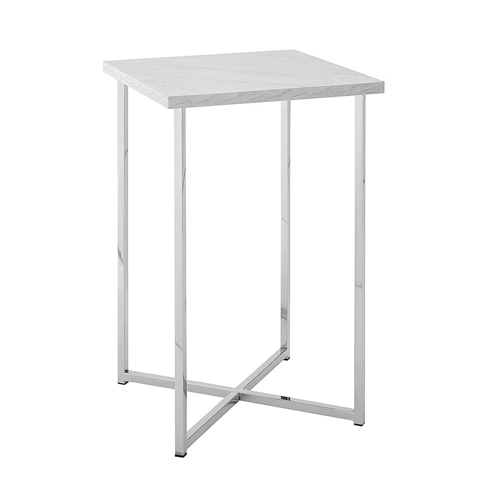 Angle View: Walker Edison - Modern Square End/Side Table - White Marble/Chrome