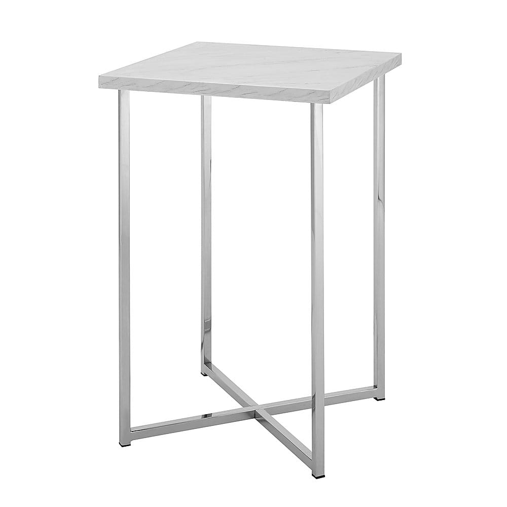 Left View: Walker Edison - Modern Square End/Side Table - White Marble/Chrome