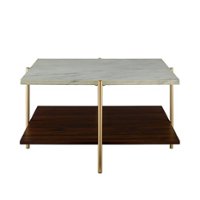 Walker Edison - Modern Square Coffee Table - Faux White Marble/Gold - Front_Zoom