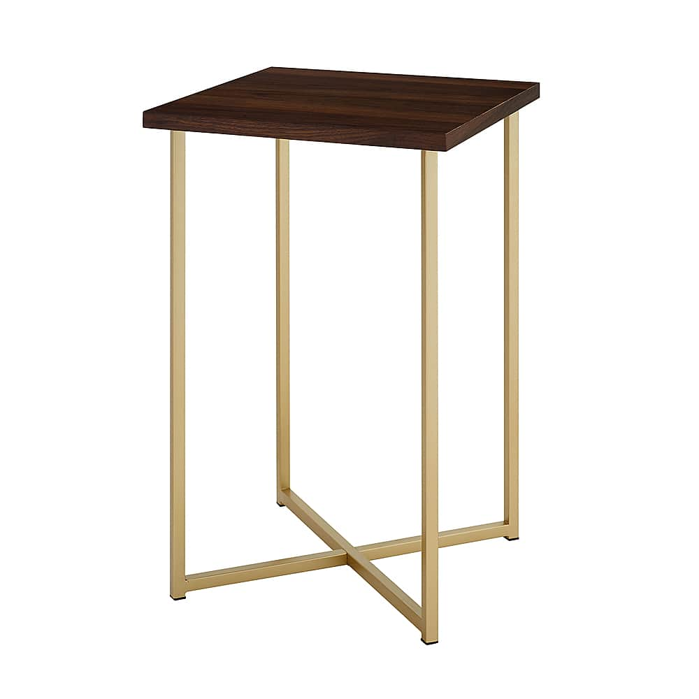 Left View: Walker Edison - Modern Square End/Side Table - Dark Walnut/Gold