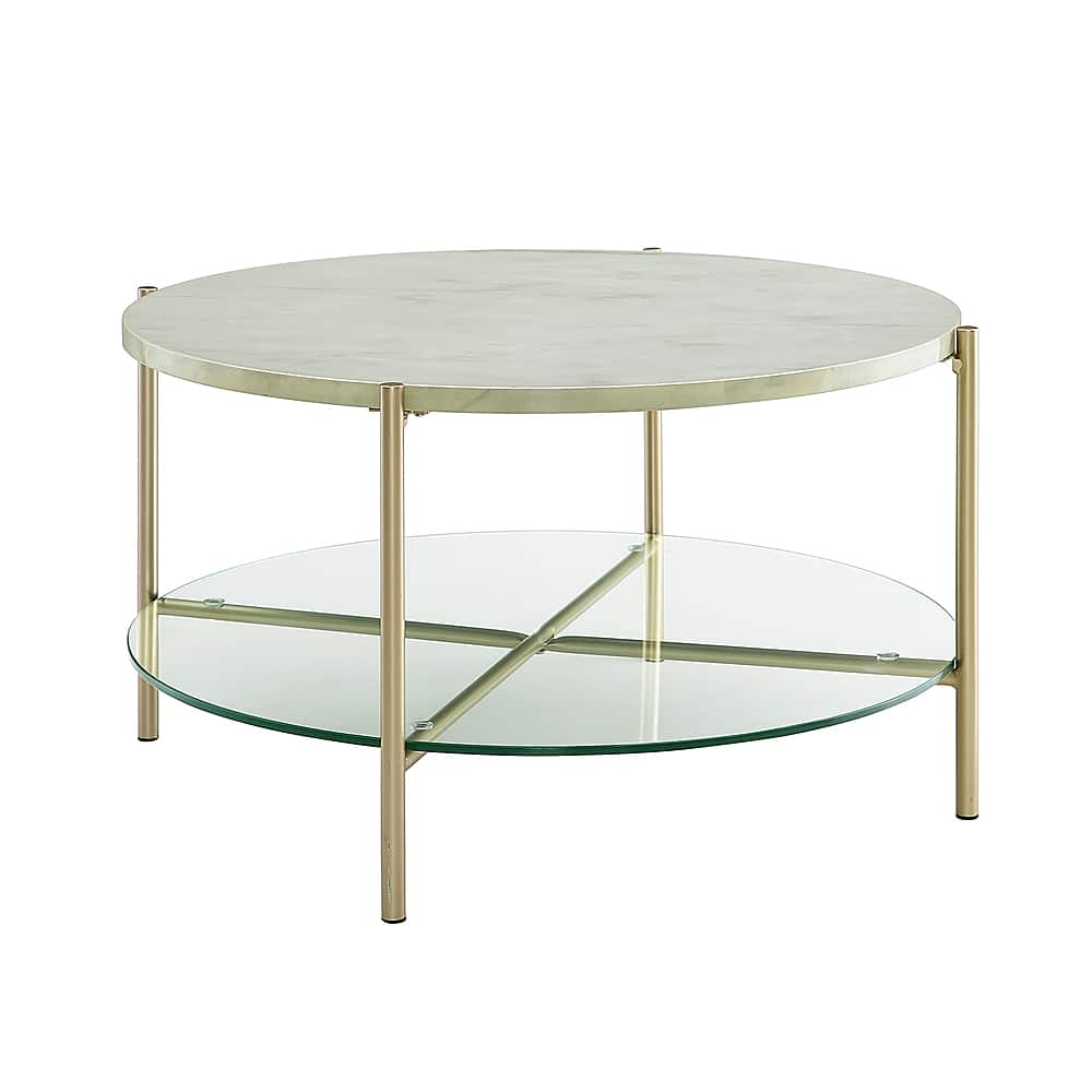 Angle View: Walker Edison - Modern Round Coffee Table - Faux White Marble/Glass/Gold