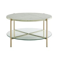Walker Edison - Modern Round Coffee Table - Faux White Marble/Glass/Gold - Front_Zoom