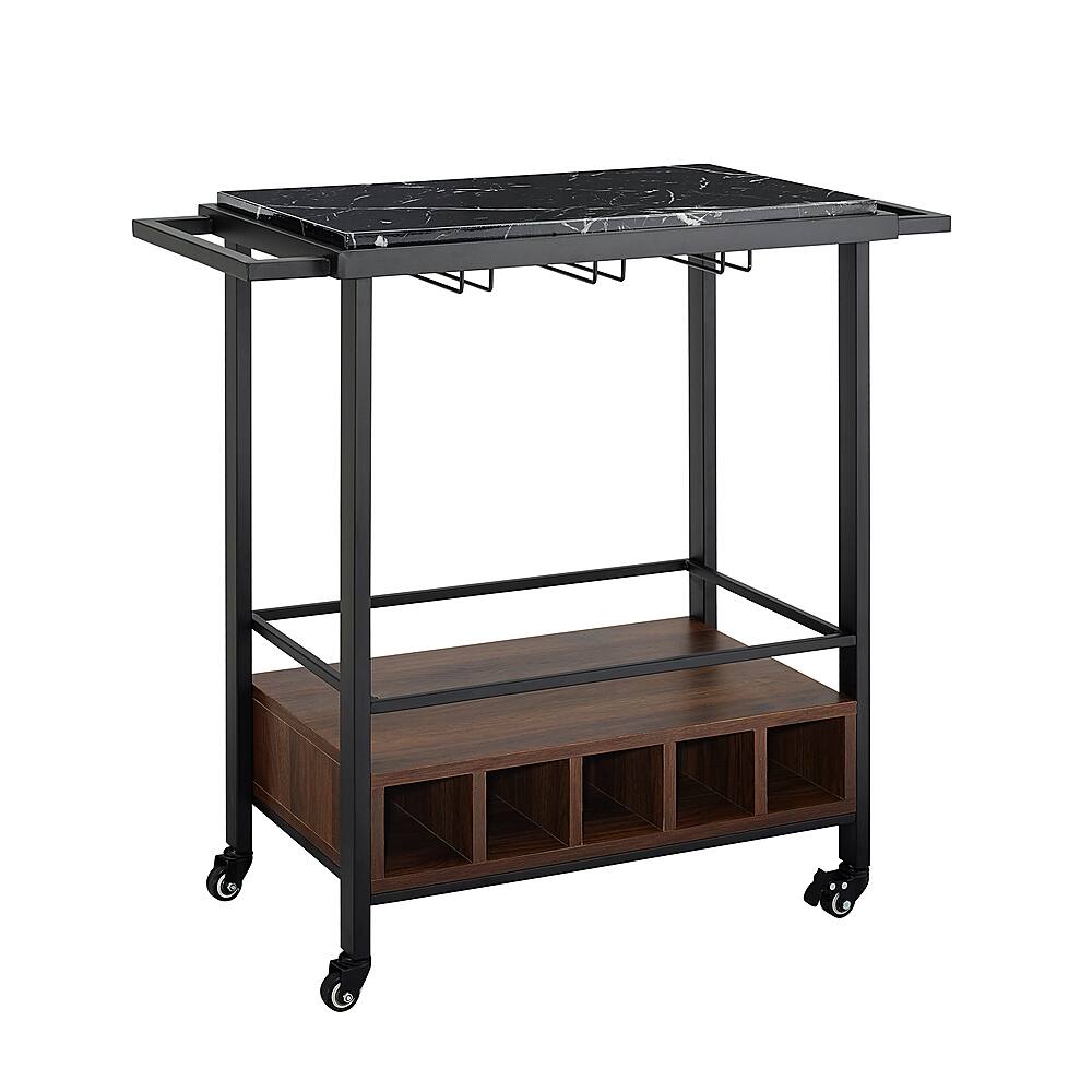 Angle View: Walker Edison - 34" Bar Cart - Faux Black Marble/Dark Walnut