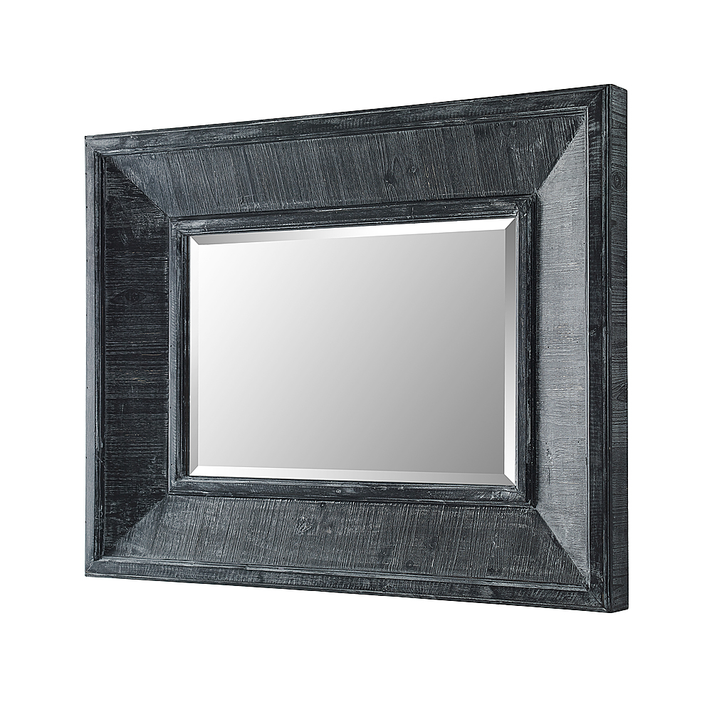 Left View: Walker Edison - 36" Rectangle Textured Wood Mirror - Gray Wash