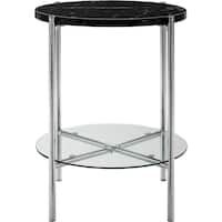 Walker Edison - Modern Round Side/End Table - Black Faux Marble/Glass/Chrome - Front_Zoom