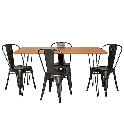 Walker Edison - Mid Century Modern 5-Piece Dining Table Set - Walnut/Black