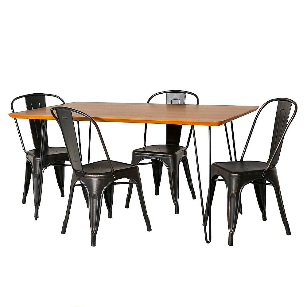 Left View: Walker Edison - Mid Century Modern Round 5-Piece Dining Table Set - Orange/Walnut