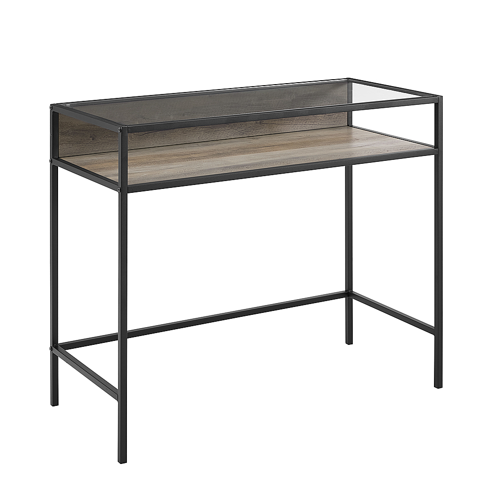 Angle View: Walker Edison - Wood with Glass Top Desk - Gray Wash