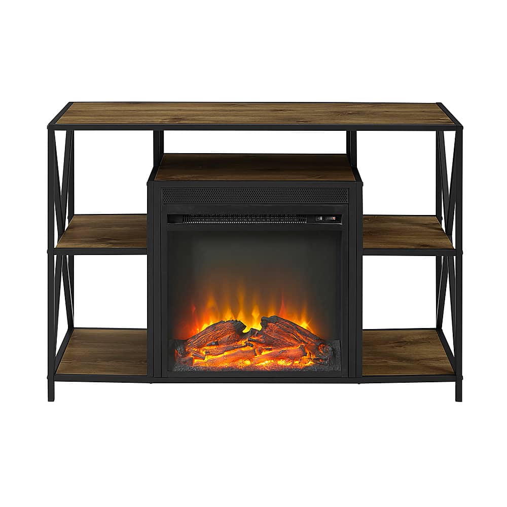 Front. Walker Edison - Open-Shelf X-Frame Fireplace TV Console for Most TVs Up to 44" - Barnwood.