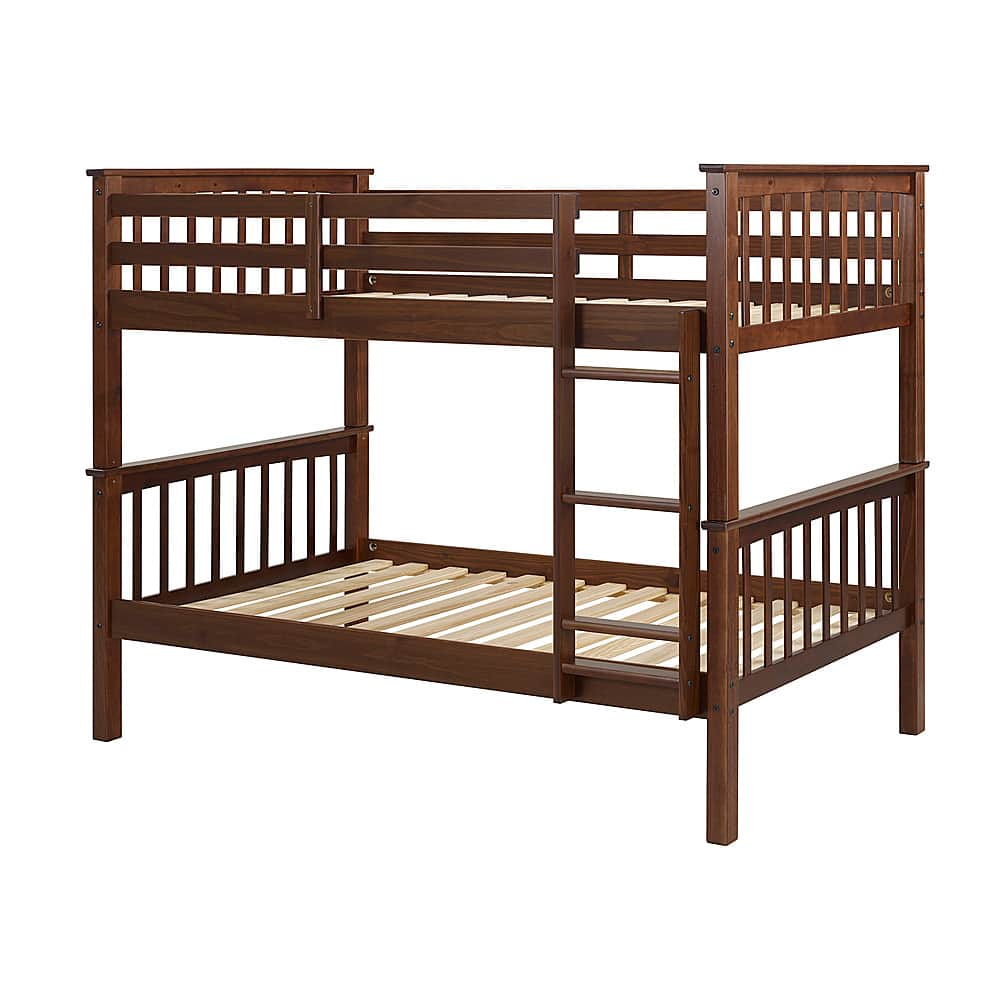 Left View: Walker Edison - Wood Frame Twin over Twin Bunk Bed - Walnut