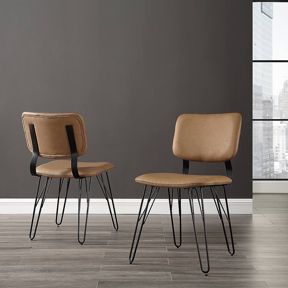 Best Buy Walker Edison Modern Hairpin Faux Leather Dining Chairs (Set