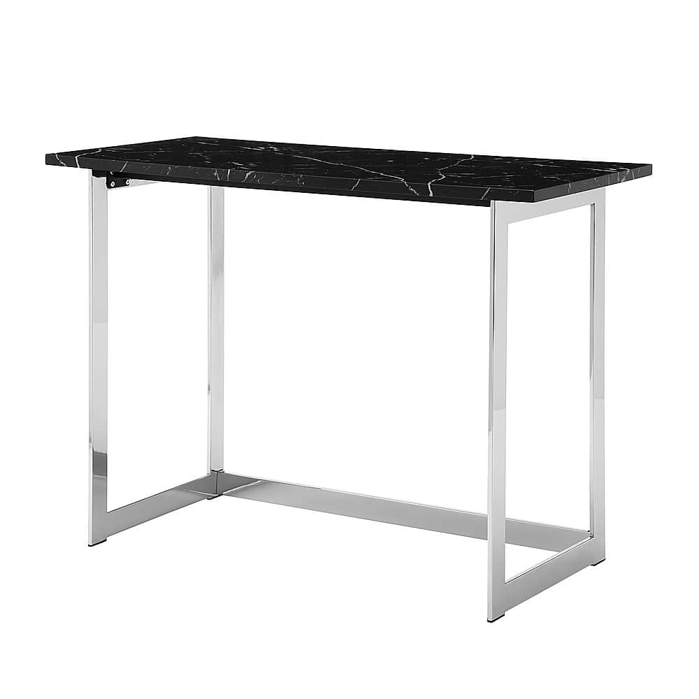 Left View: Walker Edison - Modern Faux Marble Computer Desk - Black Marble/Chrome