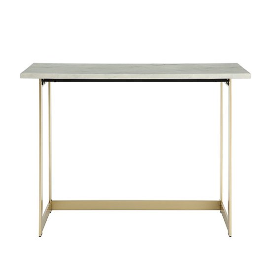Walker Edison Modern Faux Marble, White Marble Desk With Gold Legs