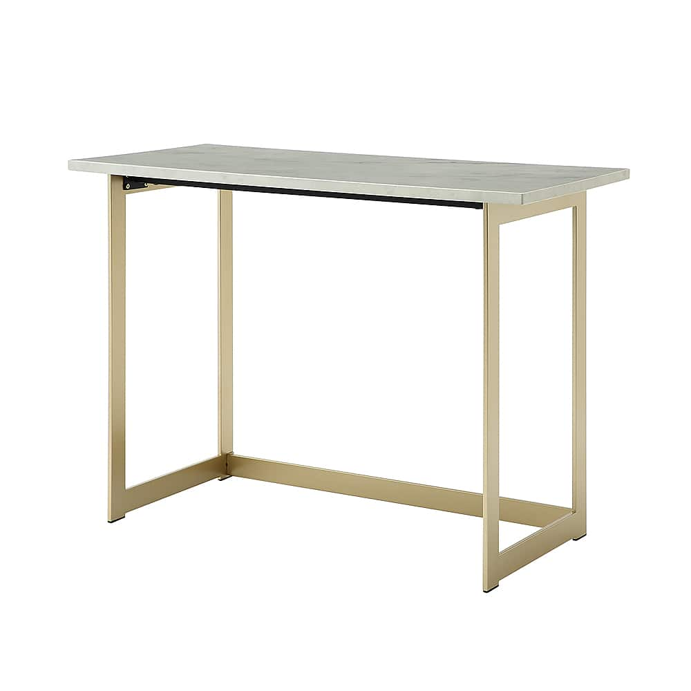 Left View: Walker Edison - Modern Faux Marble Computer Desk - White Faux Marble/Gold