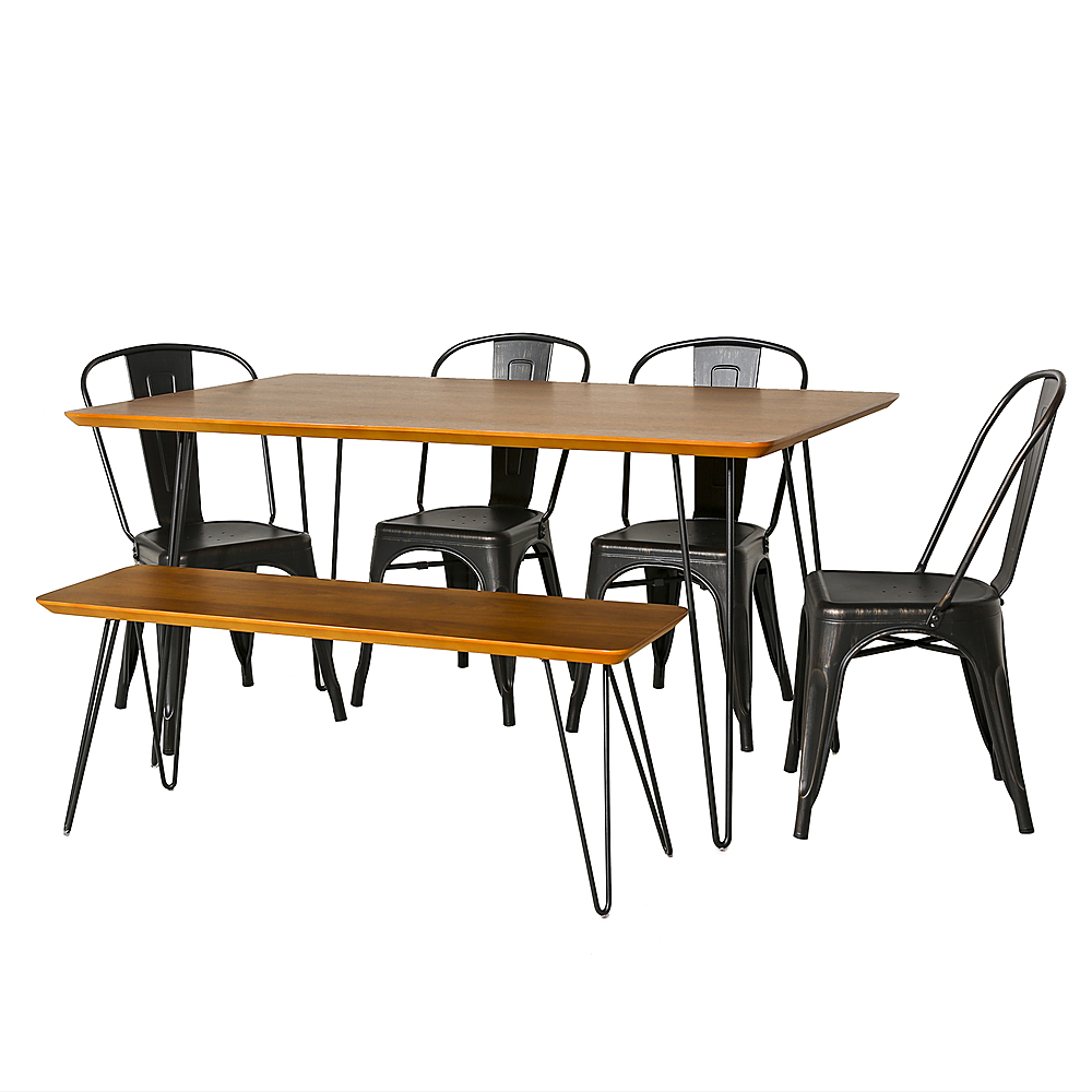 Left View: Walker Edison - Rectangular Mid Century Modern Dining Table (Set of 6) - Walnut/Black