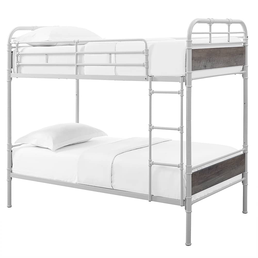 Left View: Walker Edison - Twin over Twin Bunk Bed - White/Gray