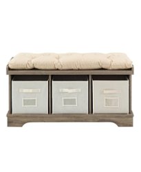 Walker Edison - Rustic Farmhouse Entryway Storage Bench with Totes - Grey Wash - Front_Zoom