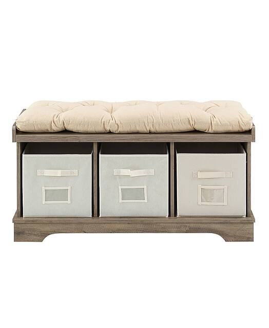 Walker Edison Rustic Farmhouse Entryway Storage Bench with Totes