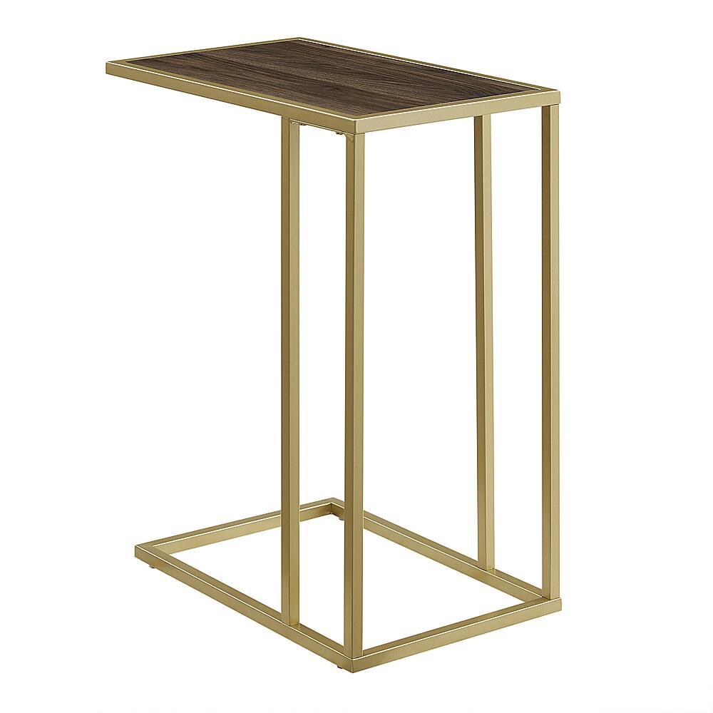 Left View: Walker Edison - Modern Glam Side Table - Dark Walnut & Gold