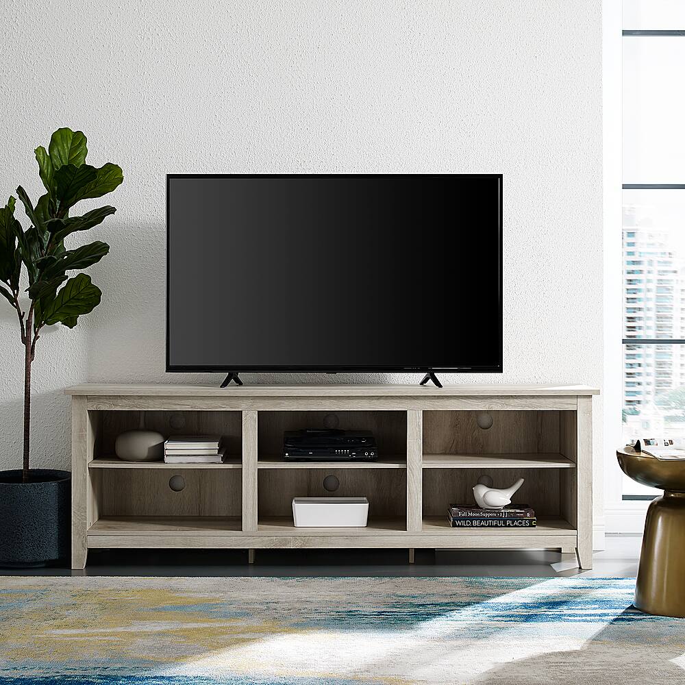 Alt View 11. Walker Edison - Modern Open 6 Cubby Storage TV Stand for TVs up to 78" - White Oak.