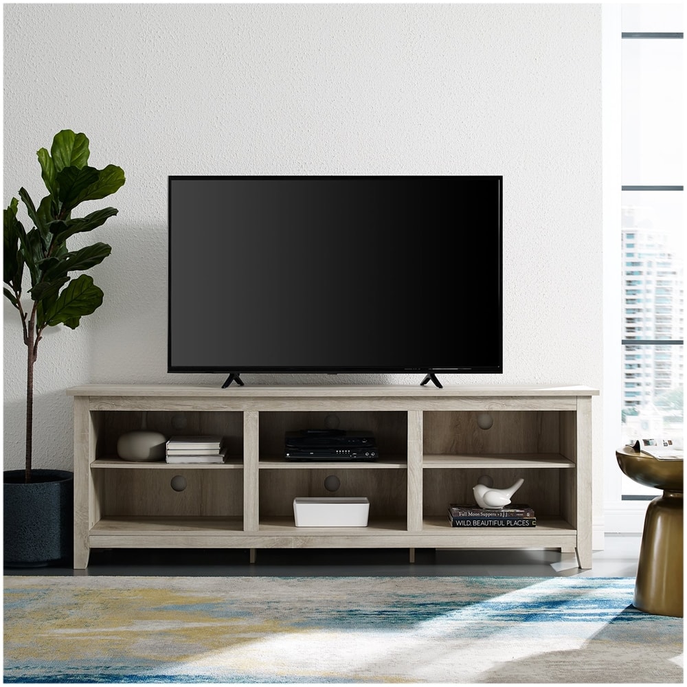 Alt View 13. Walker Edison - Modern Open 6 Cubby Storage TV Stand for TVs up to 78" - White Oak.
