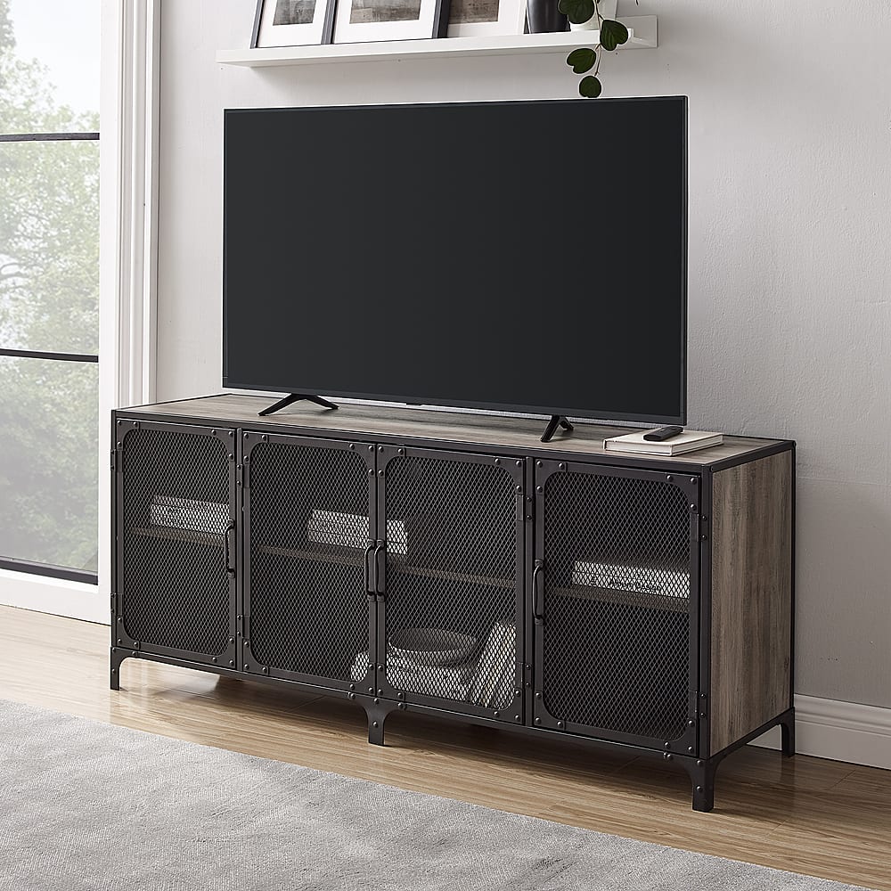 Best Buy: Walker Edison Industrial Mesh Metal TV Stand Cabinet for Most ...