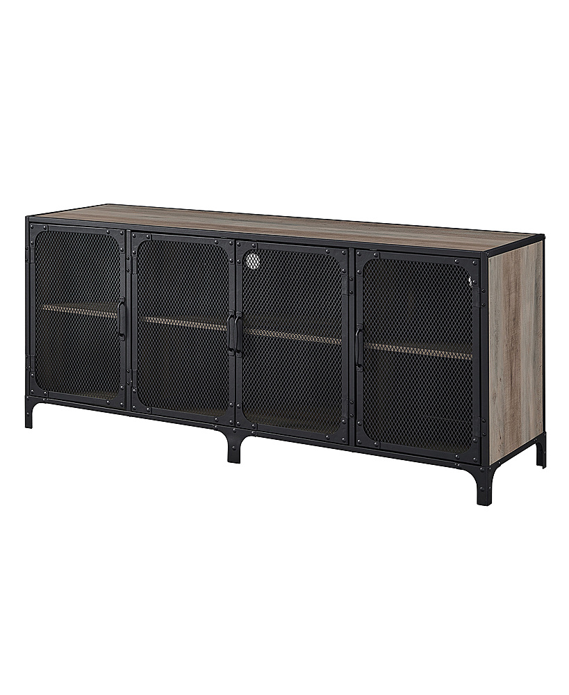 Left View: Walker Edison - Industrial Mesh Metal TV Stand Cabinet for Most Flat-Panel TVs Up to 70" - Gray Wash