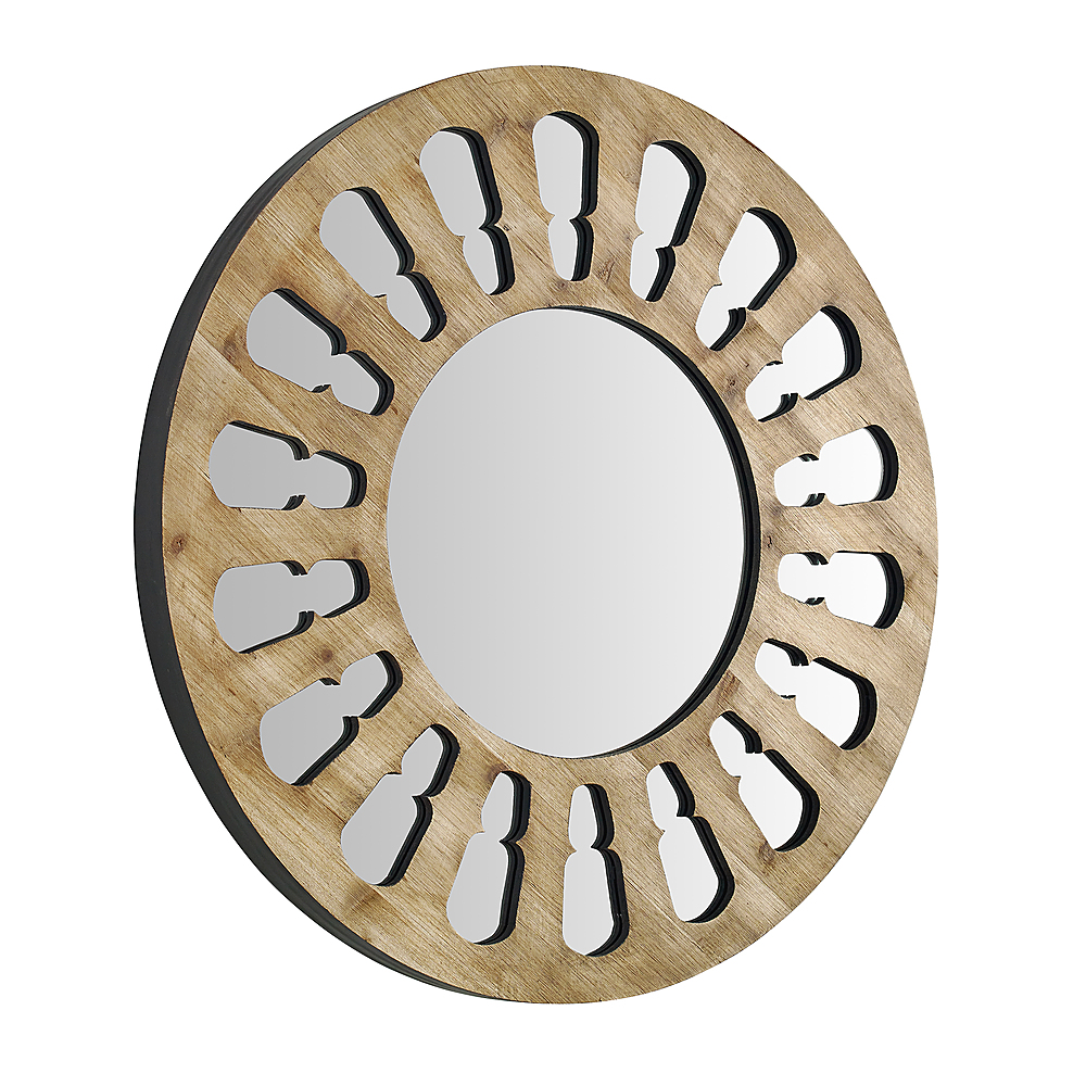 Angle View: Walker Edison - 32" Round Wood Cut-Out Mirror - Natural
