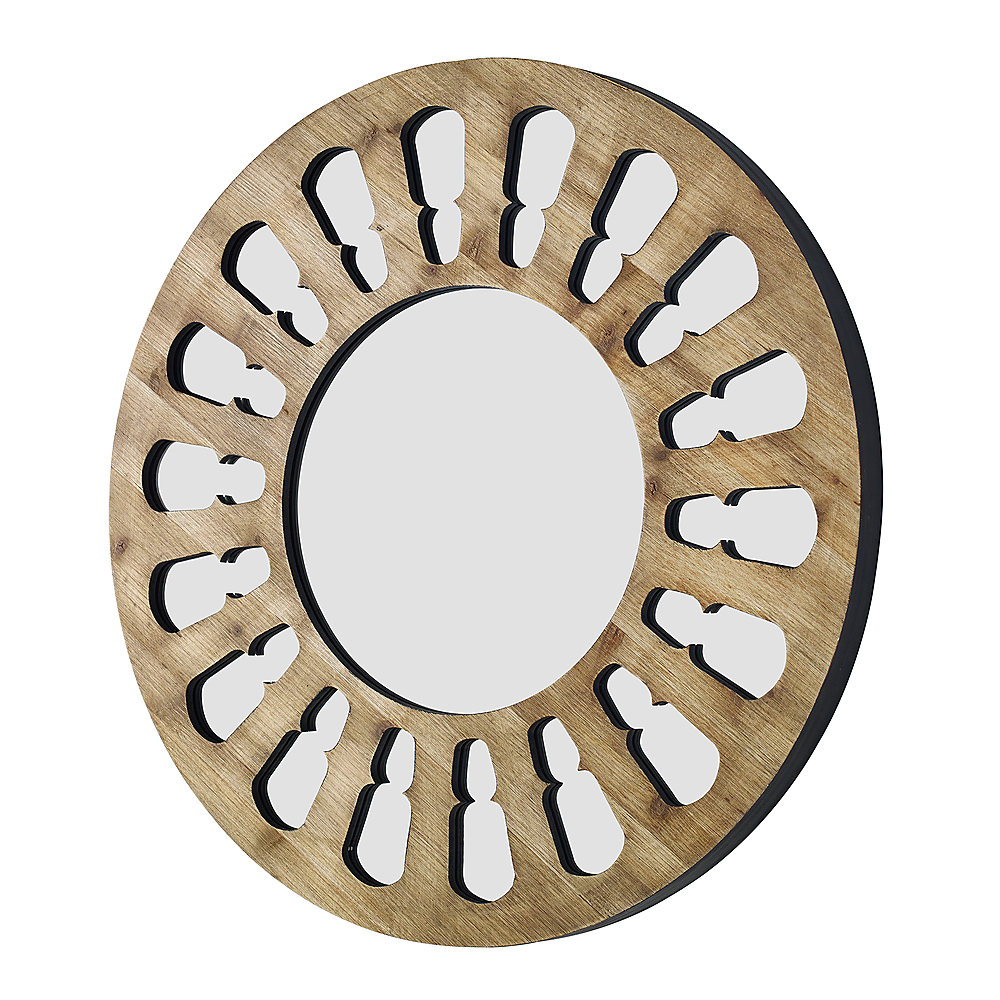 Left View: Walker Edison - 32" Round Wood Cut-Out Mirror - Natural