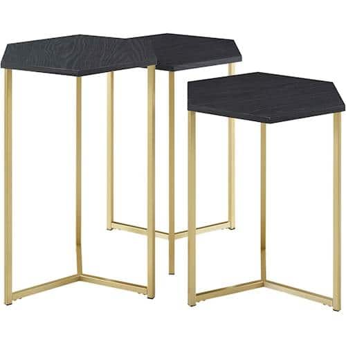 Walker Edison - Modern Nesting 3 Piece End/Side Table - Graphite/Gold