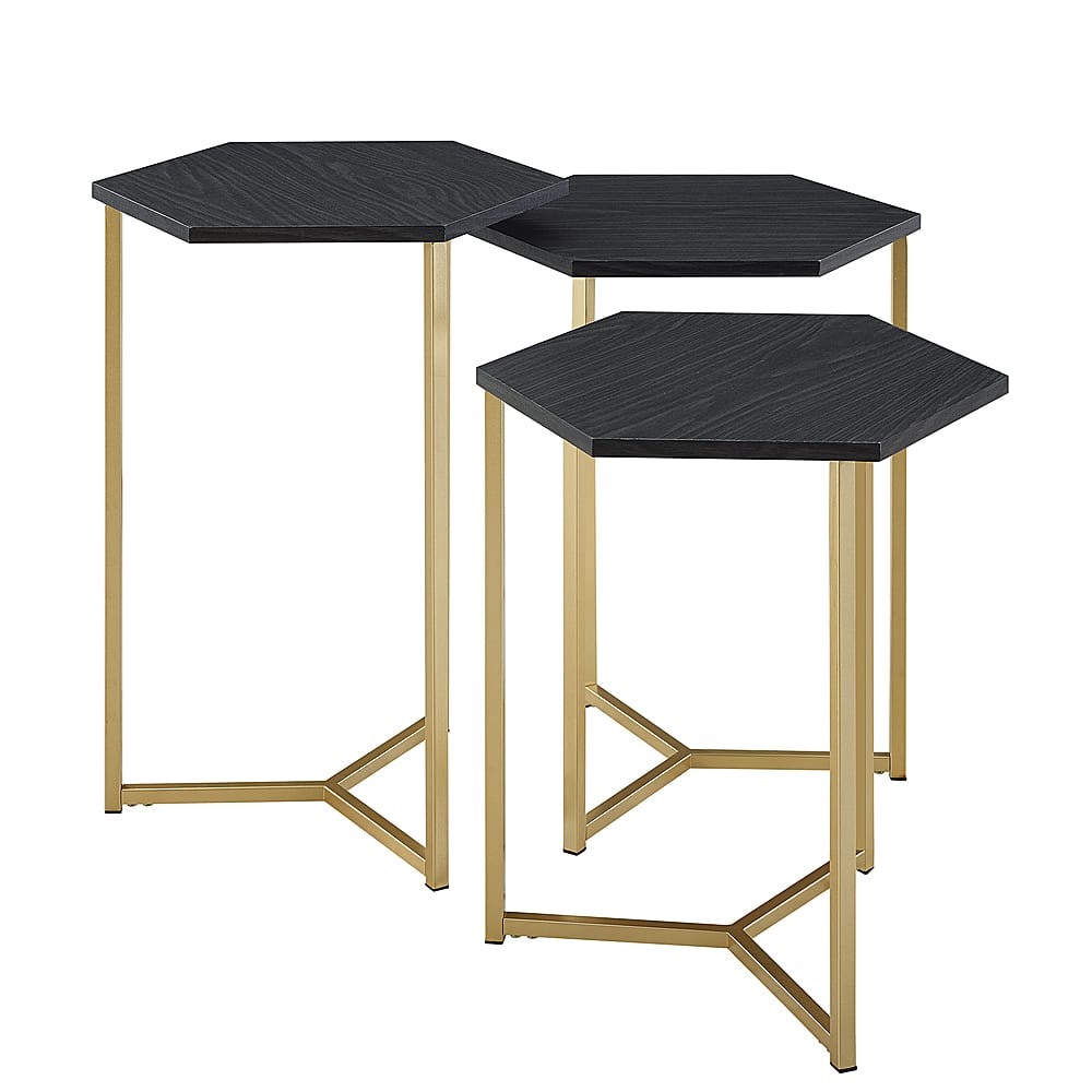 Left View: Walker Edison - Modern Nesting 3 Piece End/Side Table - Graphite/Gold