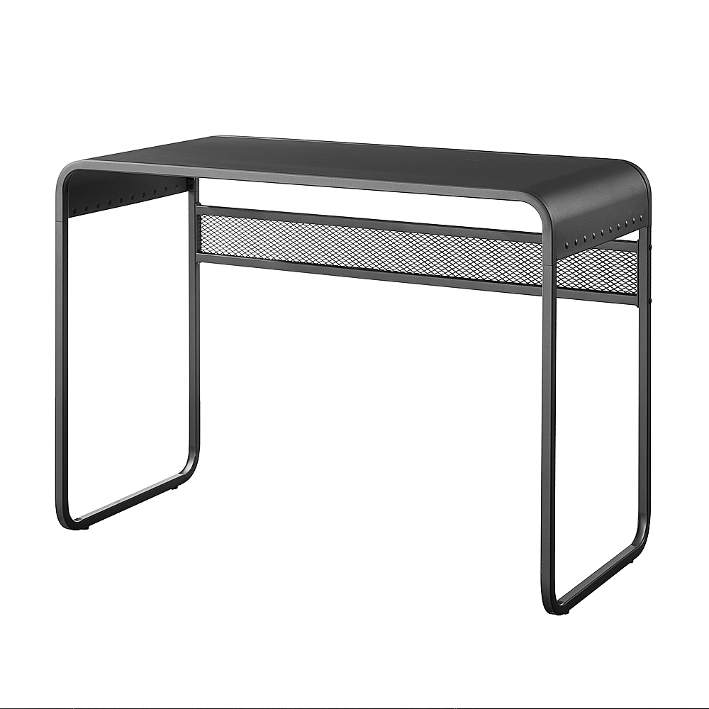 Left View: Walker Edison - Modern Curve Top Metal Desk - Gunmetal Gray