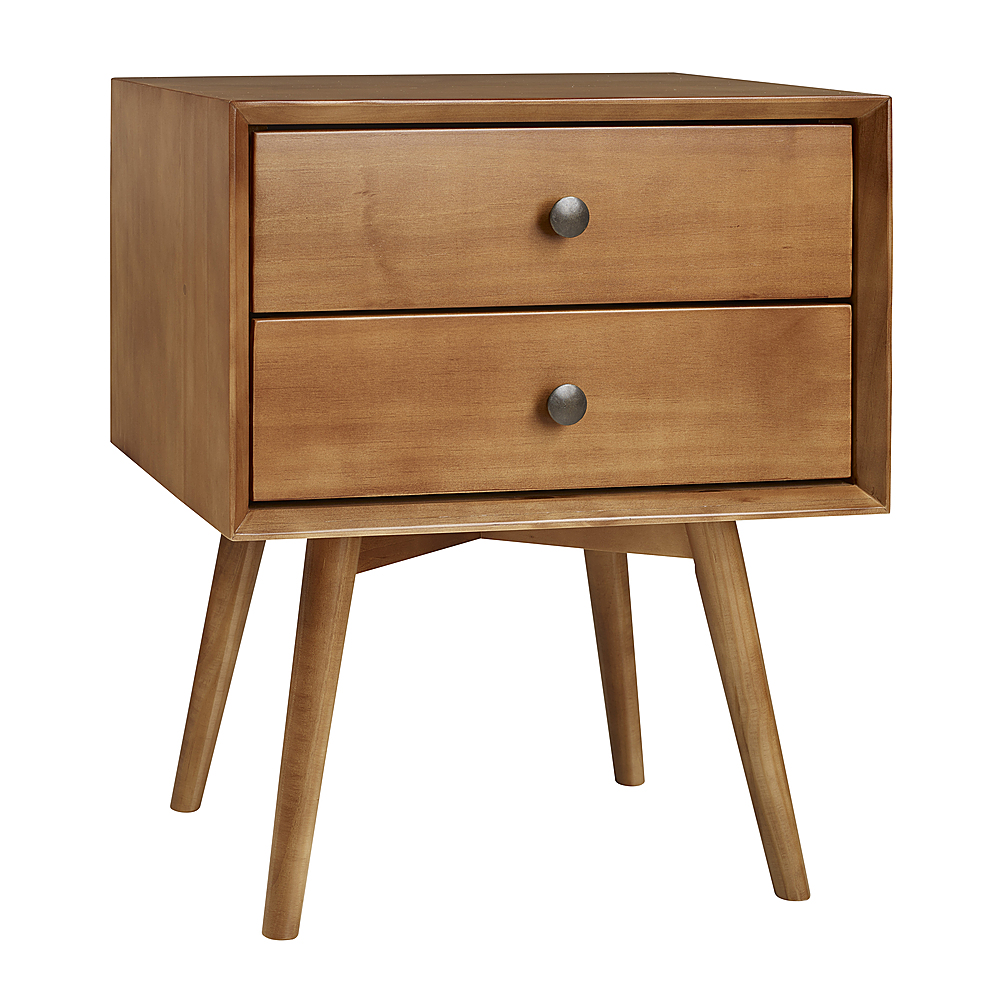 Angle View: Walker Edison - Mid-Century Solid Wood 2-Drawers Cabinet - Caramel