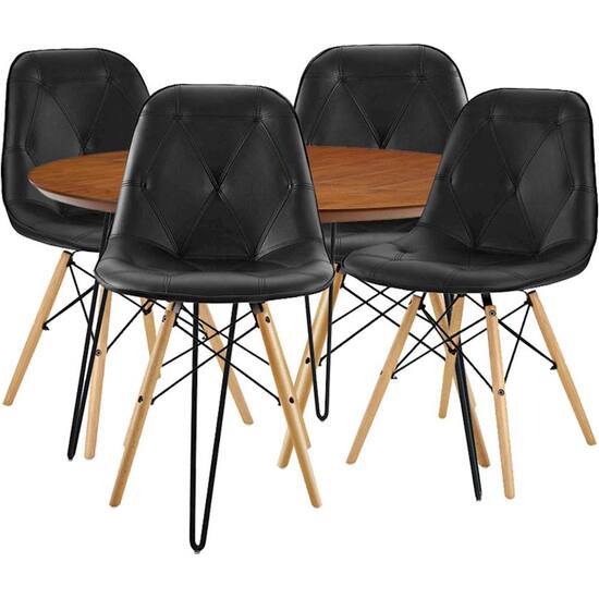 Walker Edison Mid Century Modern Round 5 Piece Dining Table Set Walker Edison Mid Century Modern Round 5 Piece Dining Table Set Black