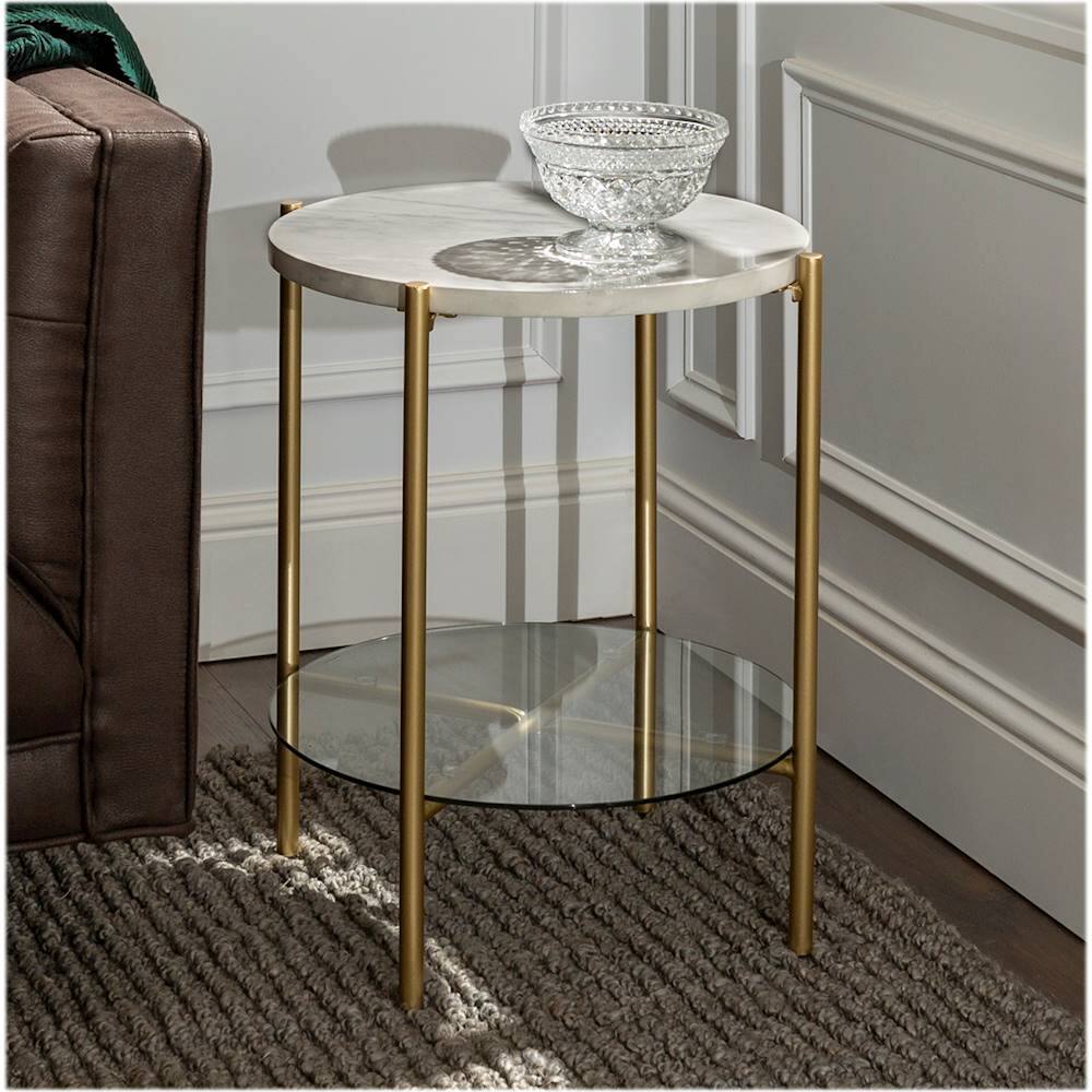 Best Buy: Walker Edison Modern Round Side/End Table White Faux Marble ...