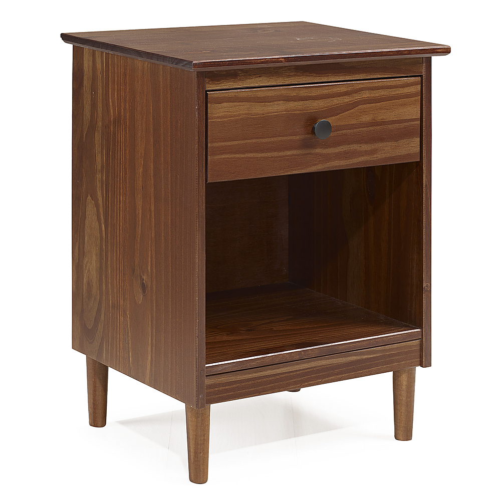 Angle View: Walker Edison - Mid Century Modern Square Wood 2-Drawer End Table - Walnut