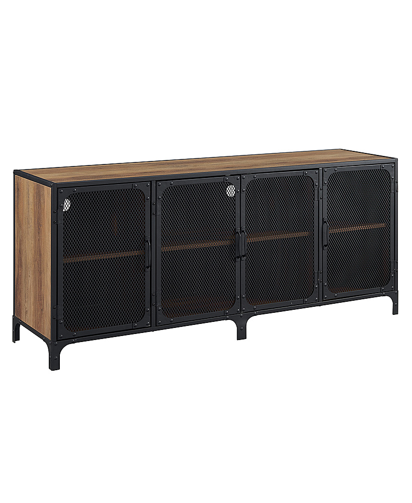 Angle View: Walker Edison - Industrial Mesh Metal TV Stand Cabinet for Most Flat-Panel TVs Up to 70" - Rustic Oak