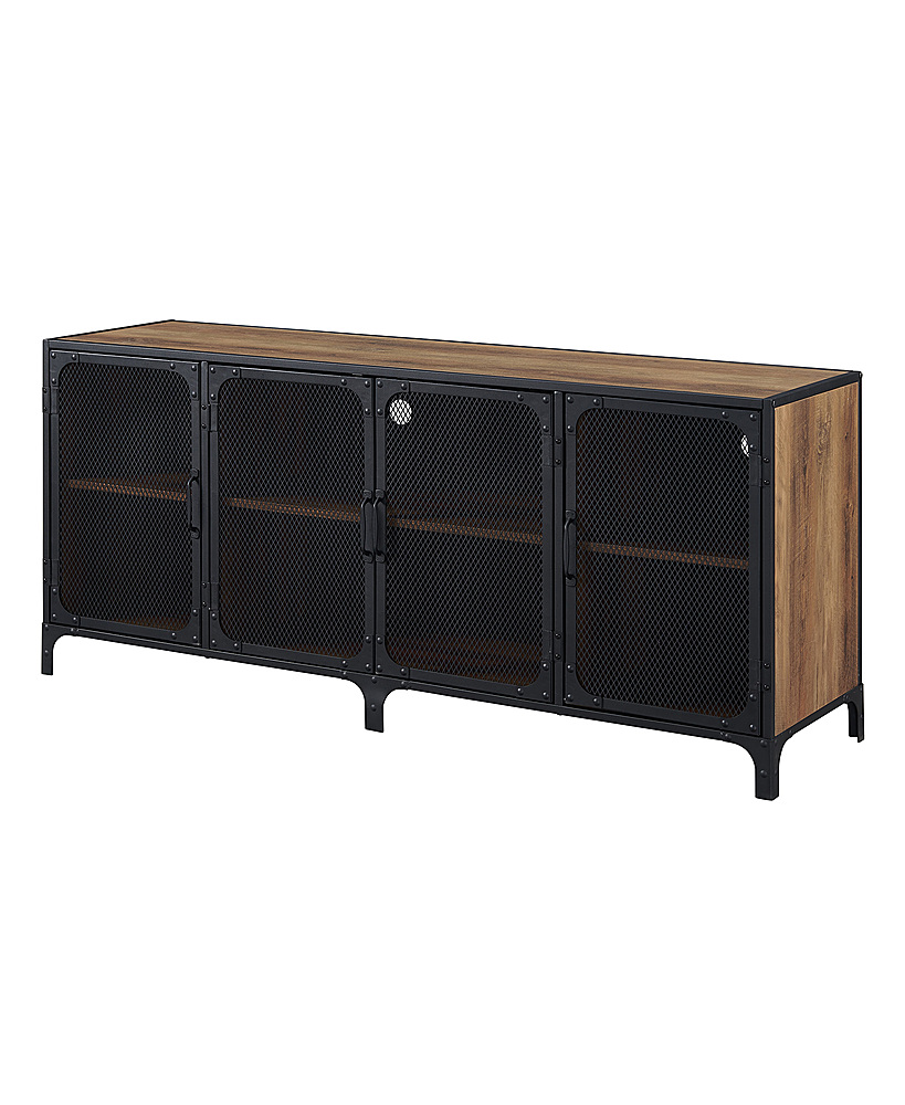 Left View: Walker Edison - Industrial Mesh Metal TV Stand Cabinet for Most Flat-Panel TVs Up to 70" - Rustic Oak
