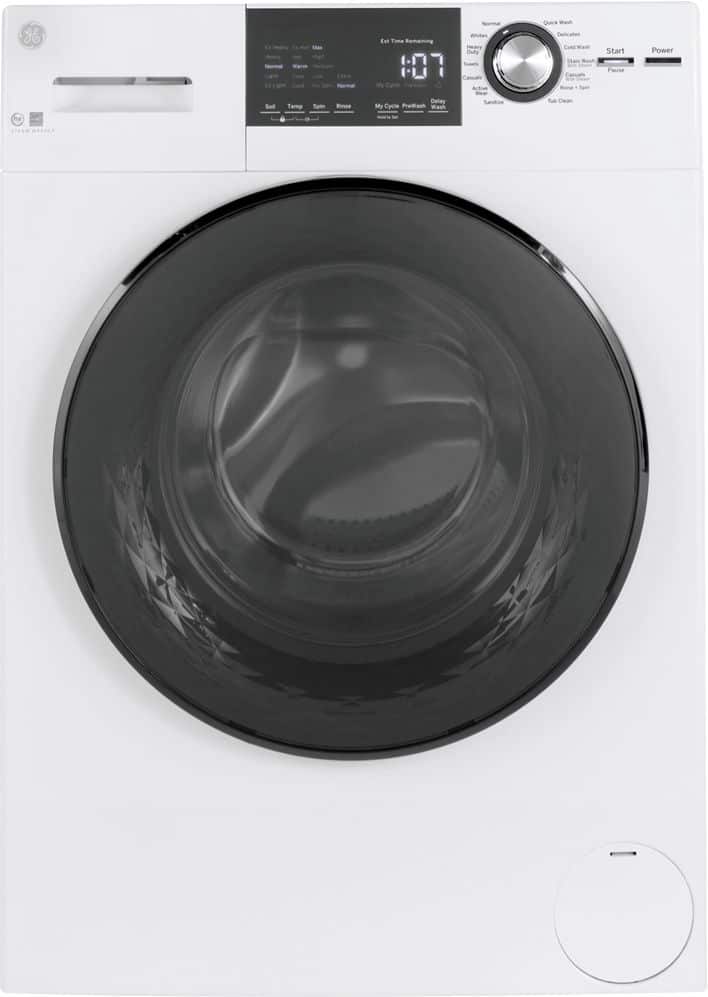 GE - 2.4 Cu. Ft. High Efficiency Stackable Front Load Washer with Steam and Sanitize - White