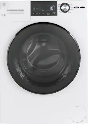 Front. GE - 2.4 Cu. Ft. High Efficiency Stackable Front Load Washer with Steam and Sanitize - White.