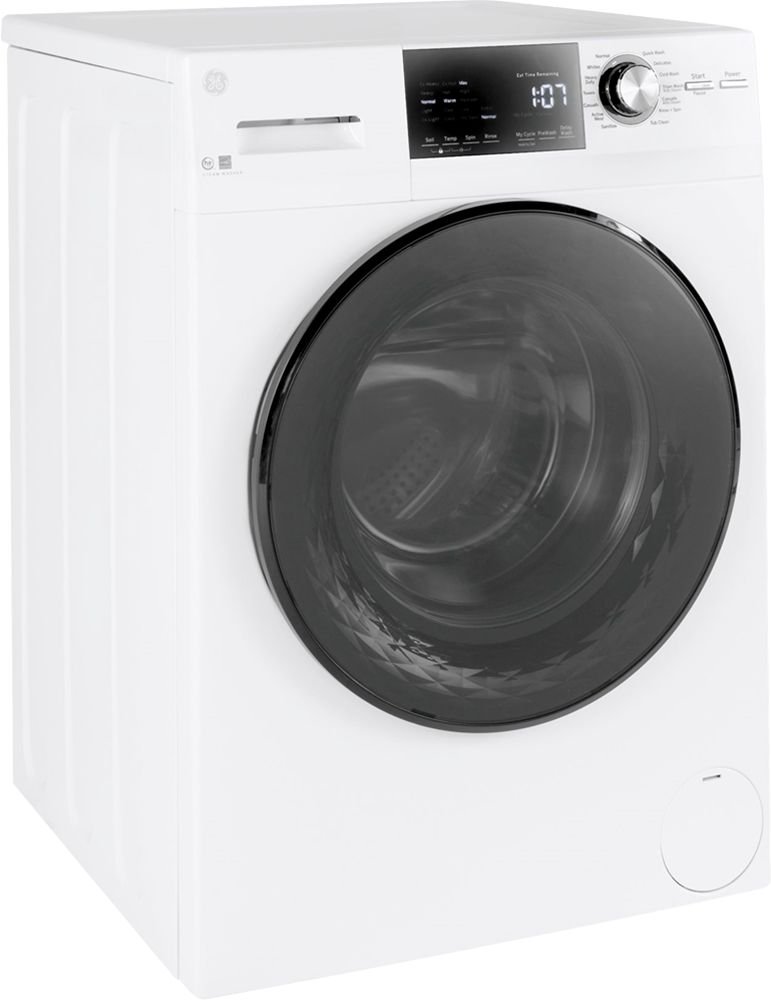 Zoom in on Left Zoom. GE - 2.4 Cu. Ft. High Efficiency Stackable Front Load Washer with Steam and Sanitize - White.