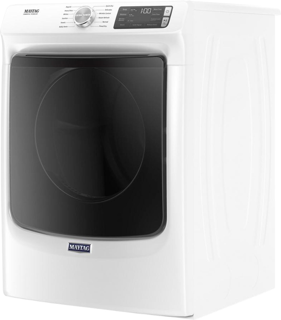 Left View: Maytag - 7.3 Cu. Ft. Stackable Electric Dryer with Steam and Extra Power Button - White