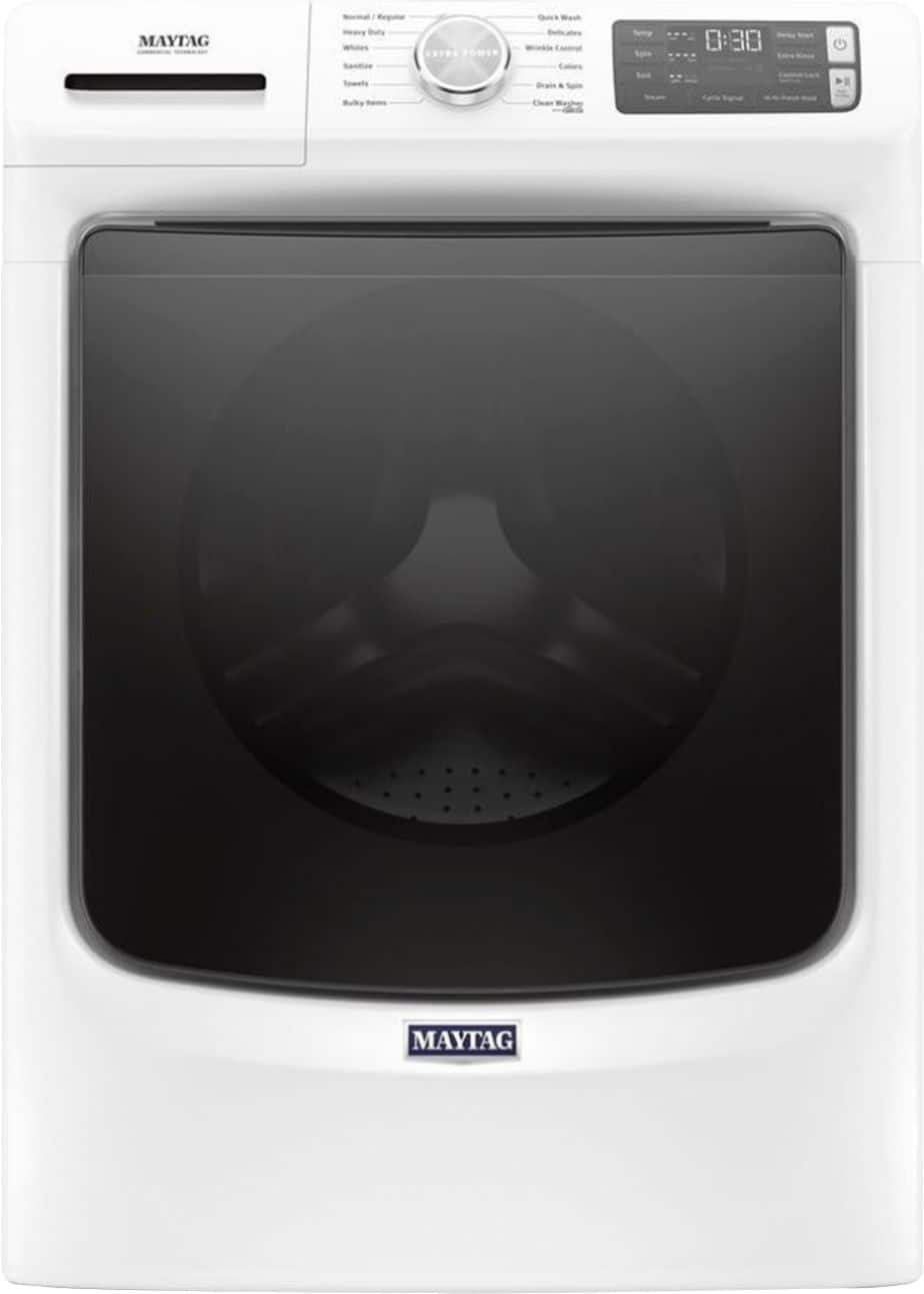 Front. Maytag - 4.8 Cu. Ft. High Efficiency Stackable Front Load Washer with Steam and Fresh Hold - White.