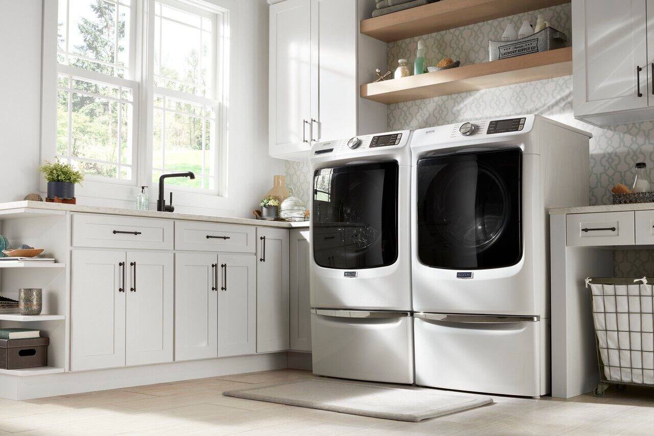 Alt View 22. Maytag - 4.8 Cu. Ft. High Efficiency Stackable Front Load Washer with Steam and Fresh Hold - White.