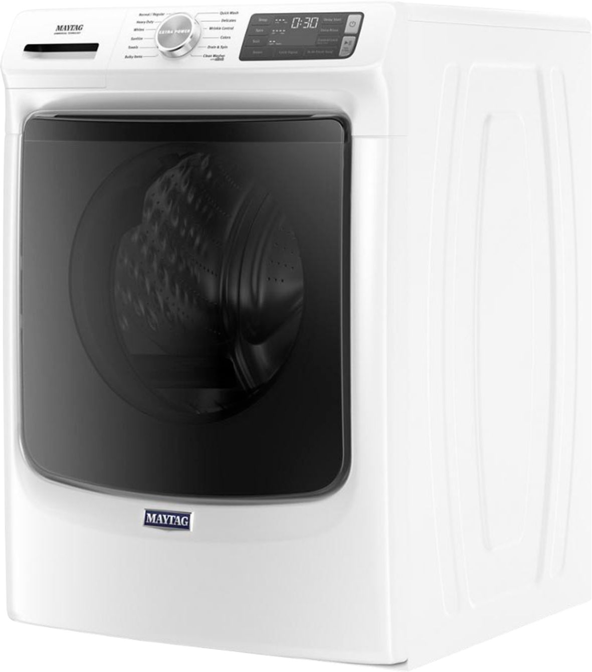 Left View: Maytag - 4.8 Cu. Ft. High Efficiency Stackable Front Load Washer with Steam and Extra Power Button - White