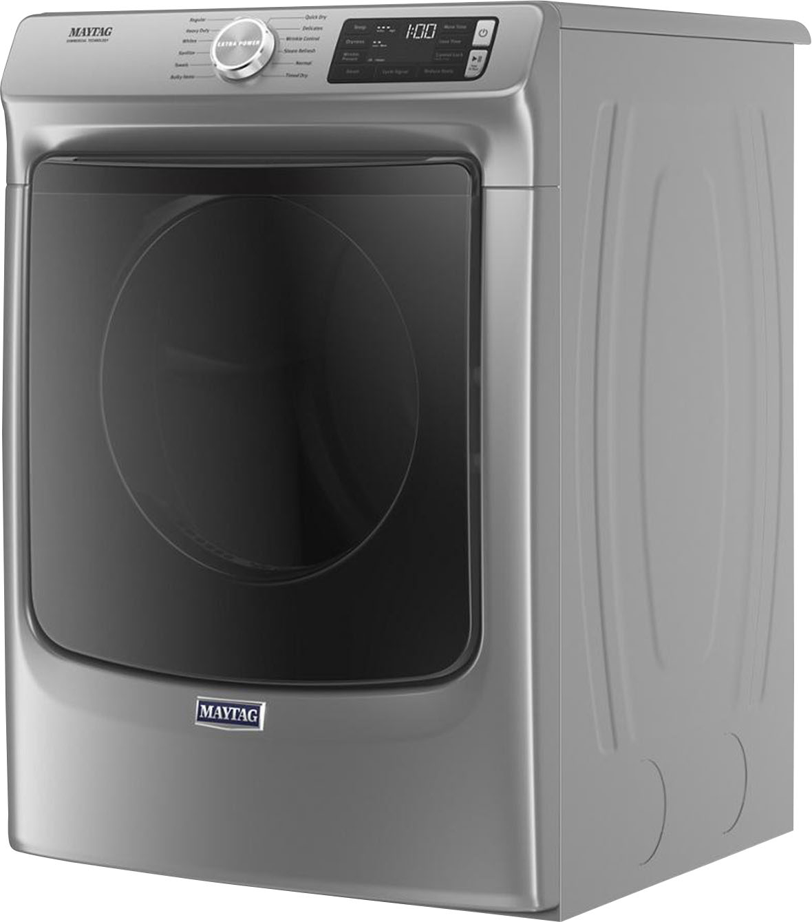 Left View: Maytag - 7.3 Cu. Ft. Stackable Electric Dryer with Steam and Extra Power Button - Metallic slate