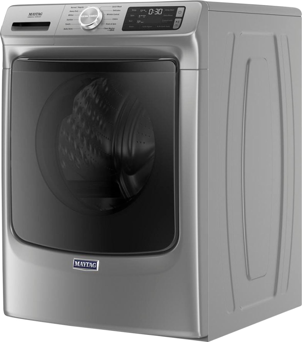 Left View: Maytag - 4.8 Cu. Ft. High Efficiency Stackable Front Load Washer with Steam and Extra Power Button - Metallic slate